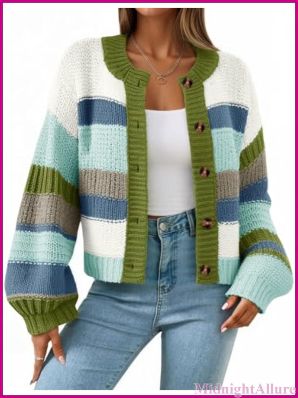 Striped Chunky Cardigan Sweater Oversized Button Down